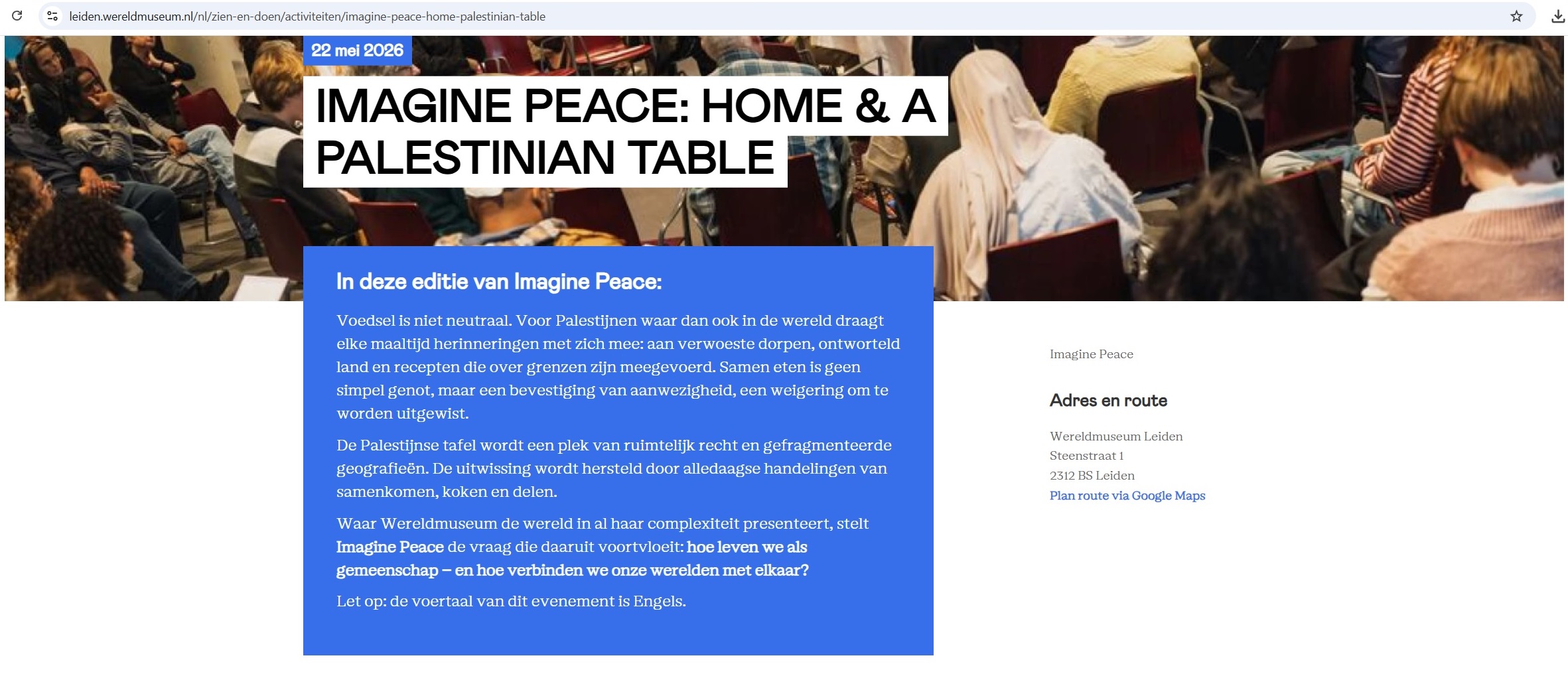 Imagine peace Palestinian table Wereldmuseum Leiden 22 mei 2026