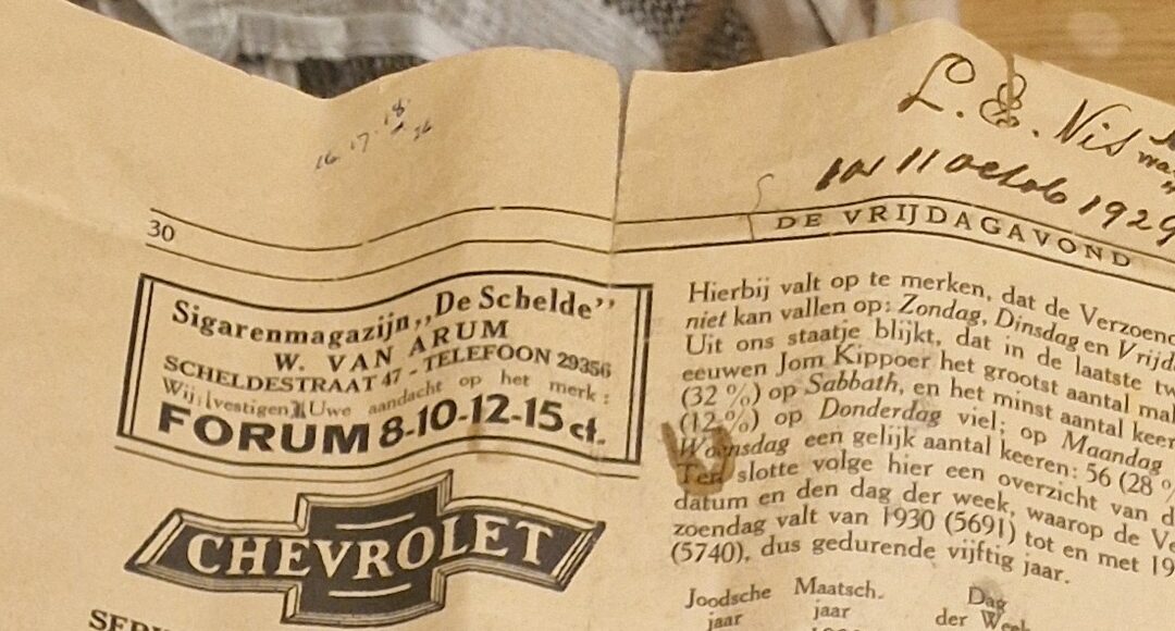 Jom Kippoer tussen 14 september en 14 oktober: het knipsel van mijn overgrootvader uit De Vrijdagavond overleefde de oorlog