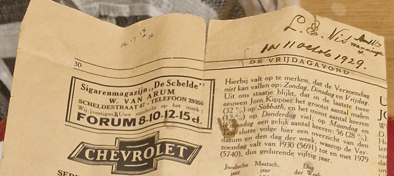 Jom Kippoer tussen 14 september en 14 oktober: het knipsel van mijn overgrootvader uit De Vrijdagavond overleefde de oorlog